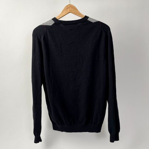 Sebastian Cooper Cashmere Cotton Blend V Neck Argyle Sweater Black Grey, Size M - Picture 4 of 5